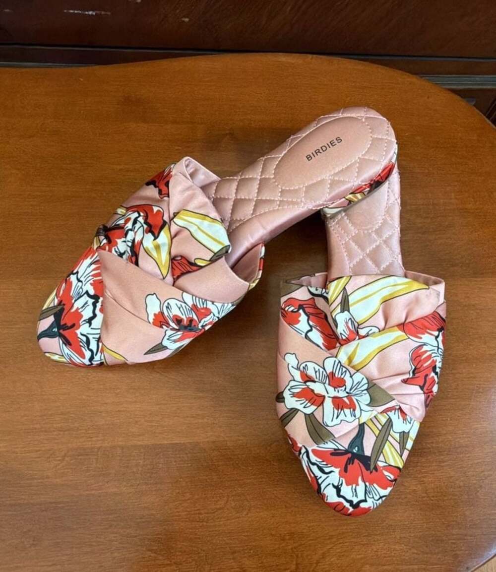 Birdies Songbird Pink Floral Satin Mules Size 8.5